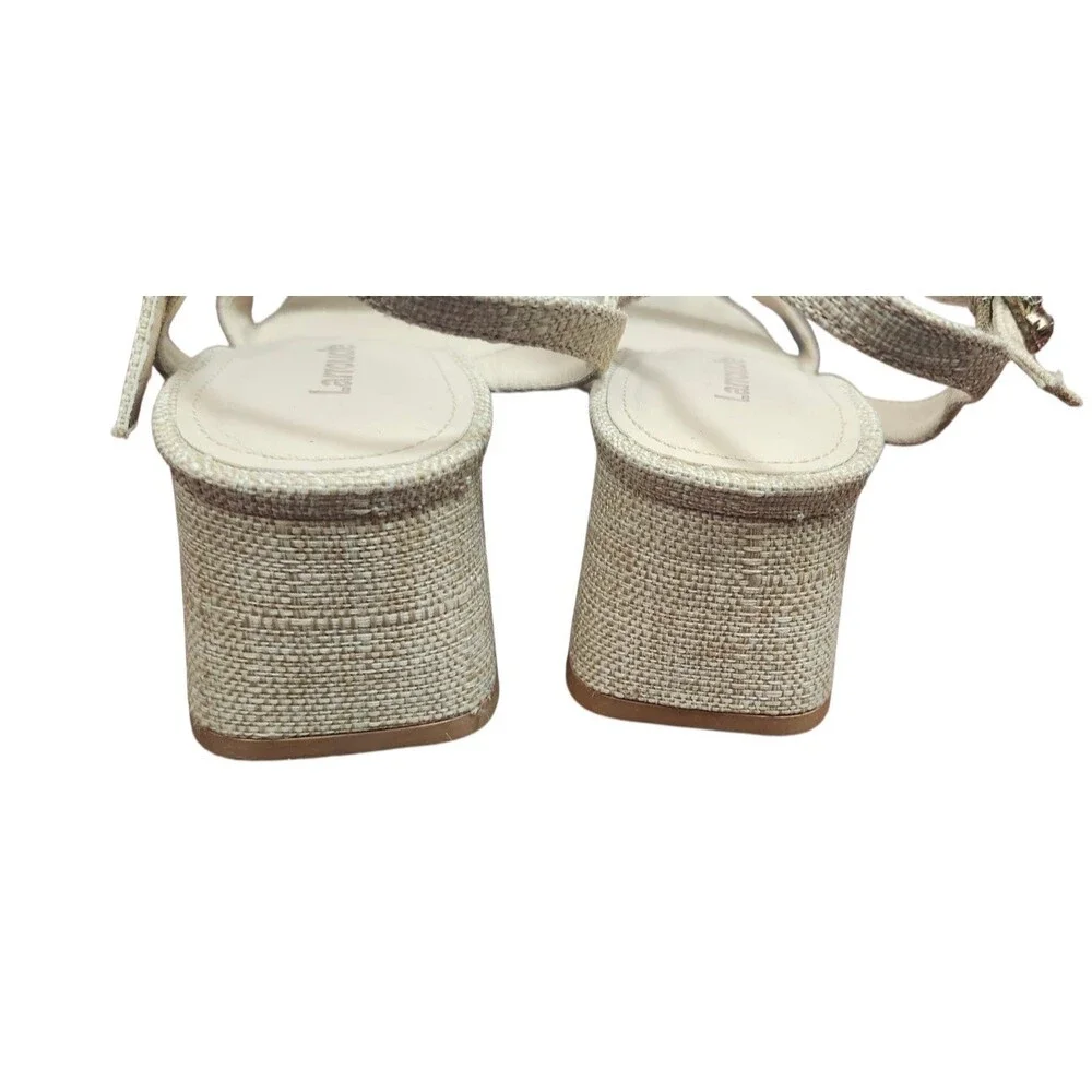 Larroude Selena 45MM Raffia Block-Heel Sandals Size 7